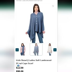 Lambswool Irish Cape Shawl NWT OS Blue
